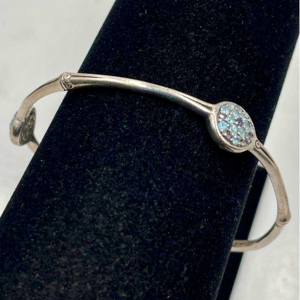 JOHN HARDY 925 Sterling Silver Topaz & Iolite Bamboo Bangle Bracelet Lot#647